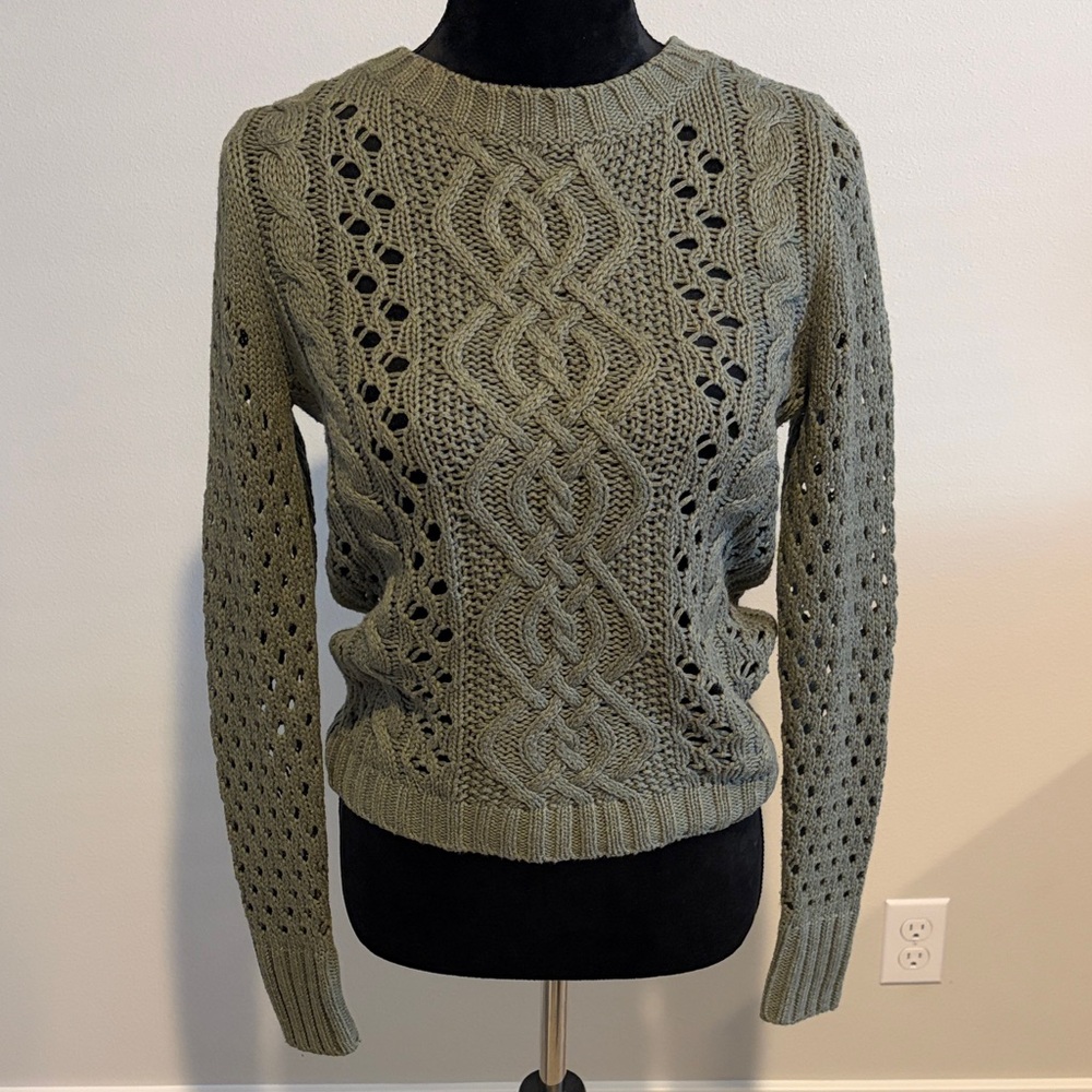 Caslon Sage Green Cable Knit Sweater